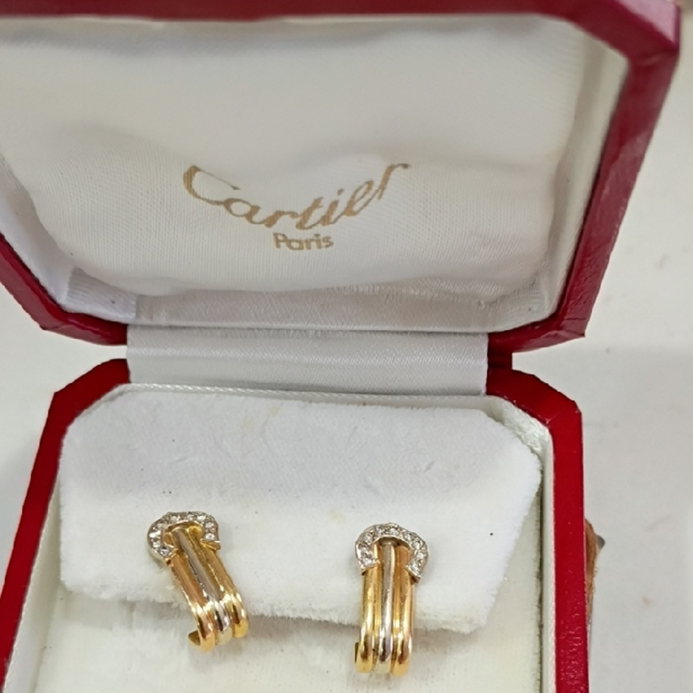 Cartier Gold Triple-Hoop Earrings with Diamond Accents - Gold